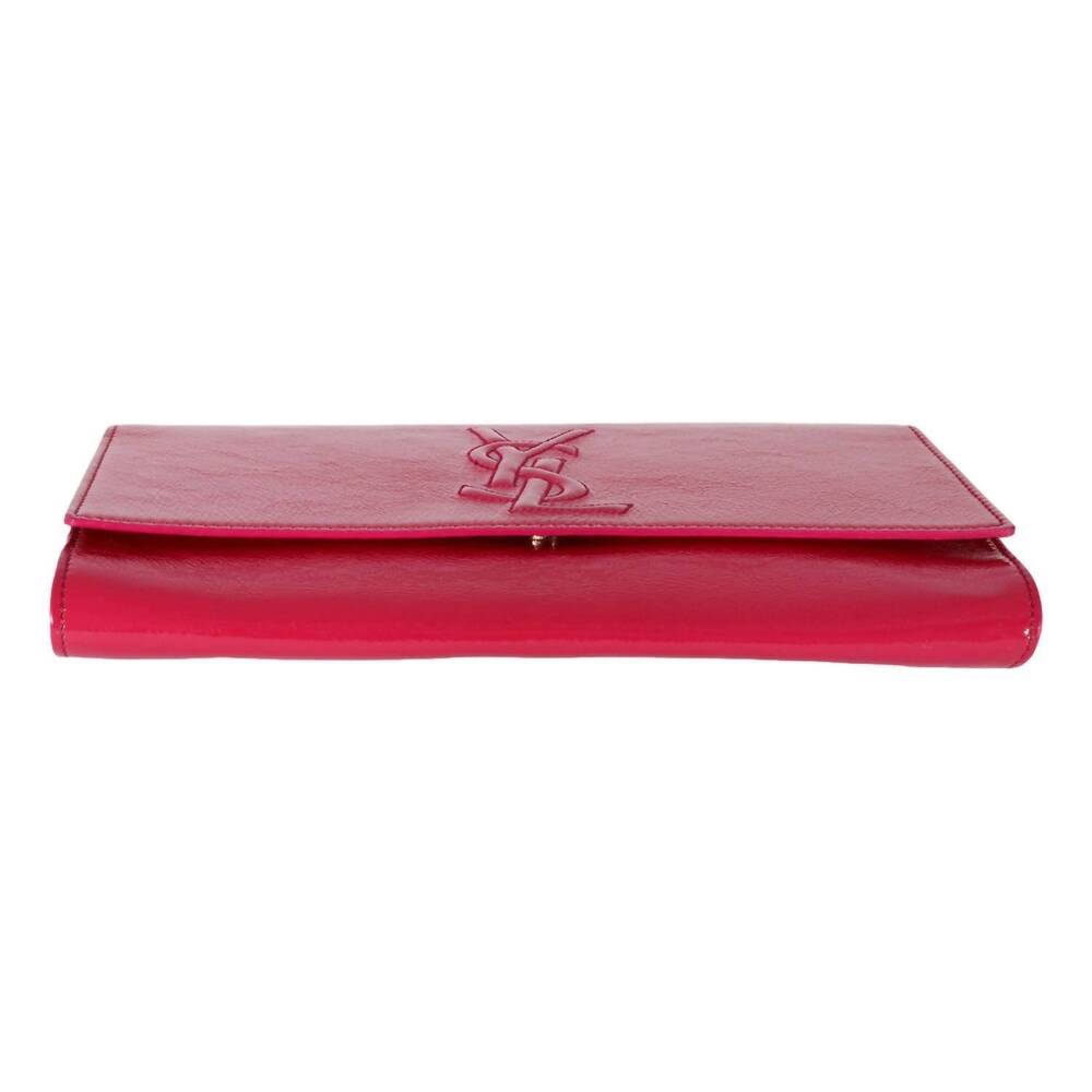NEW SAINT LAURENT women's belle de jour leather clutch in pink patent - Picture 4 of 7